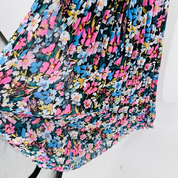 Sam Edelman Pleated Floral Midi Dress Halter Neck Black Multicolor Size 4 - Picture 6 of 10